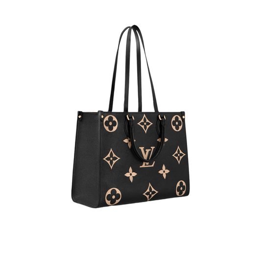 BORSA ONTHEGO MM NERO BEIGE IN PELLE EMPREINTE MONOGRAM BICOLOR