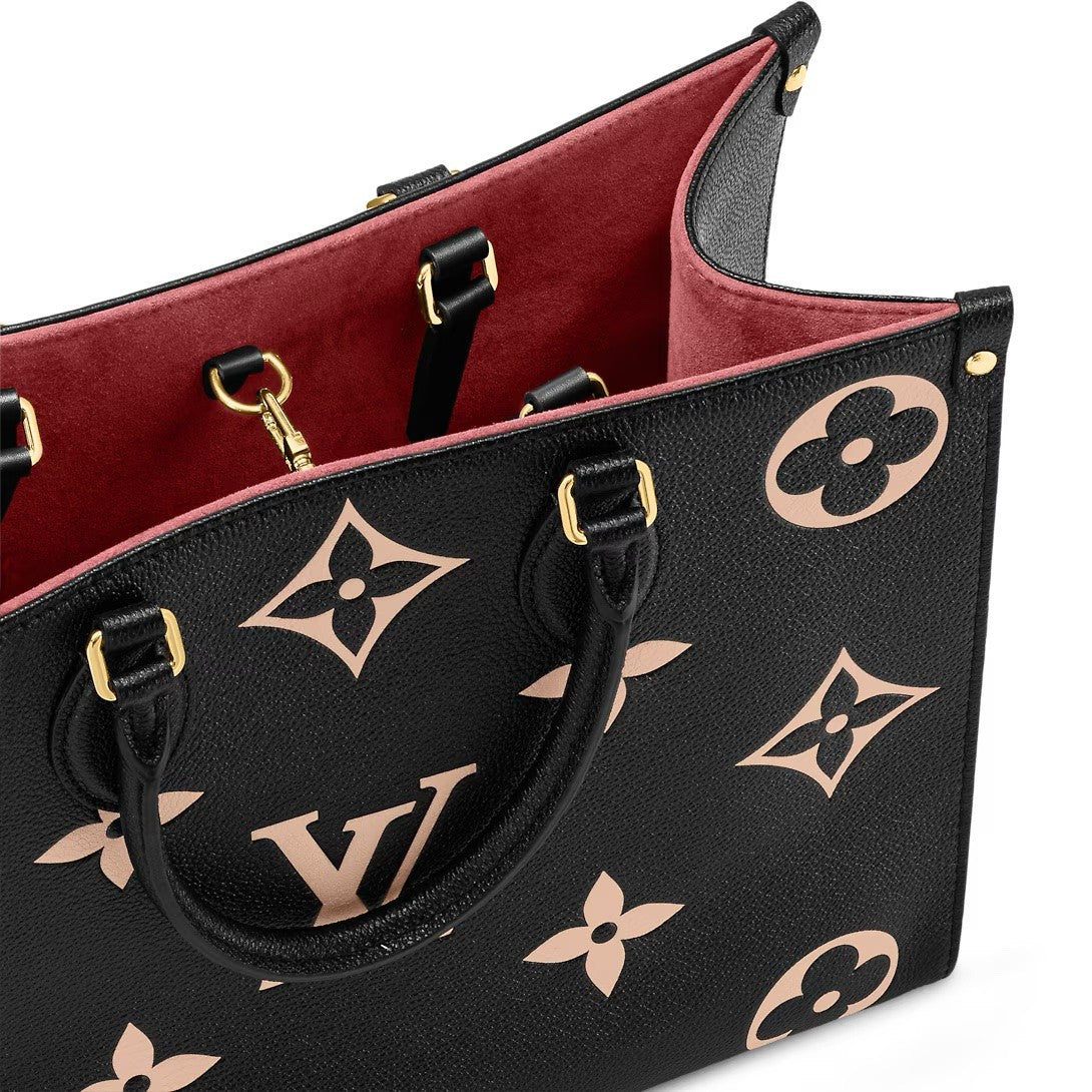 BORSA ONTHEGO MM NERO BEIGE IN PELLE EMPREINTE MONOGRAM BICOLOR