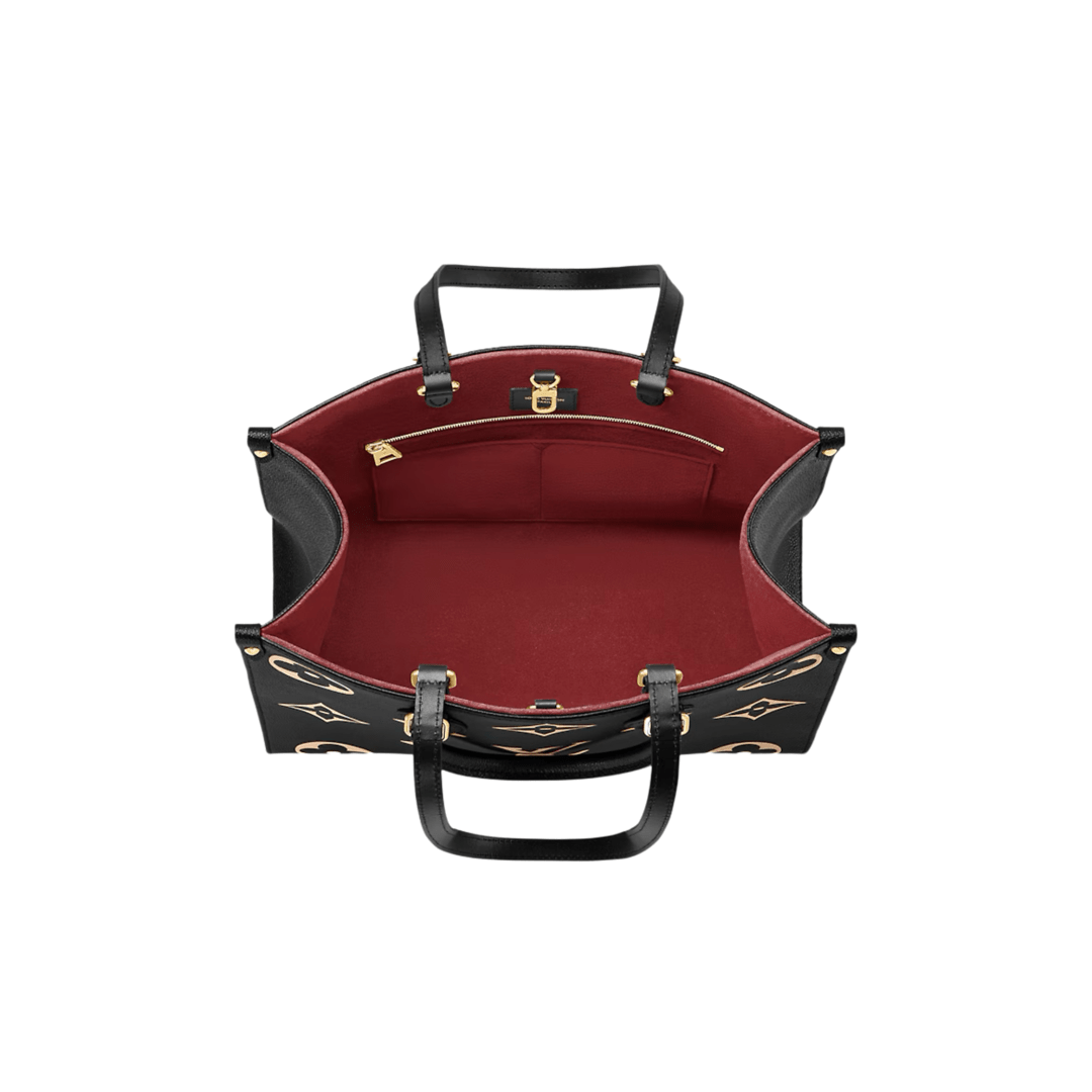 BORSA ONTHEGO MM NERO BEIGE IN PELLE EMPREINTE MONOGRAM BICOLOR
