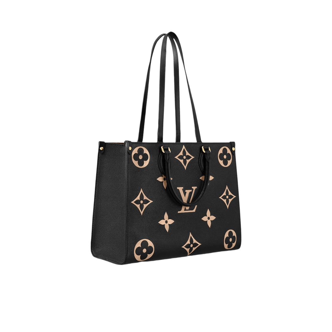 BORSA ONTHEGO MM NERO BEIGE IN PELLE EMPREINTE MONOGRAM BICOLOR